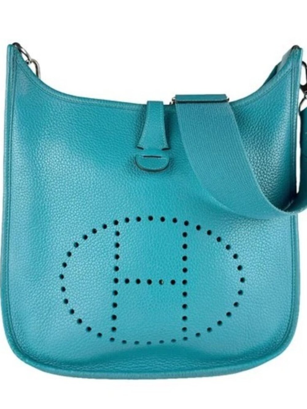 Auth HERMES Evelyne III PM Shoulder Bag Blue Leather/Silvertone - z9726